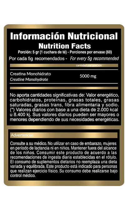 informacion nutricional creatina monohidrato