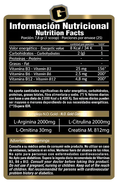 informacion nutricional N.O Gold