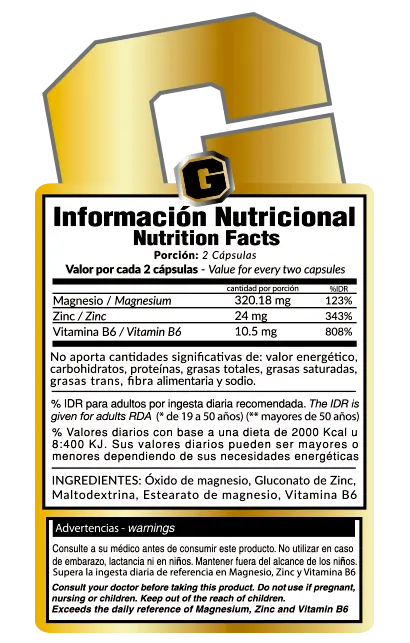 informacion nutricional ZMA gold